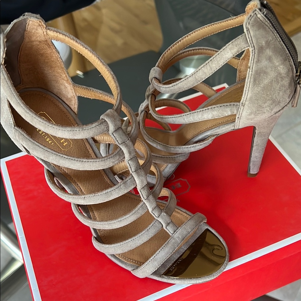Coach Gray Stiletto Heels with Strappy Design